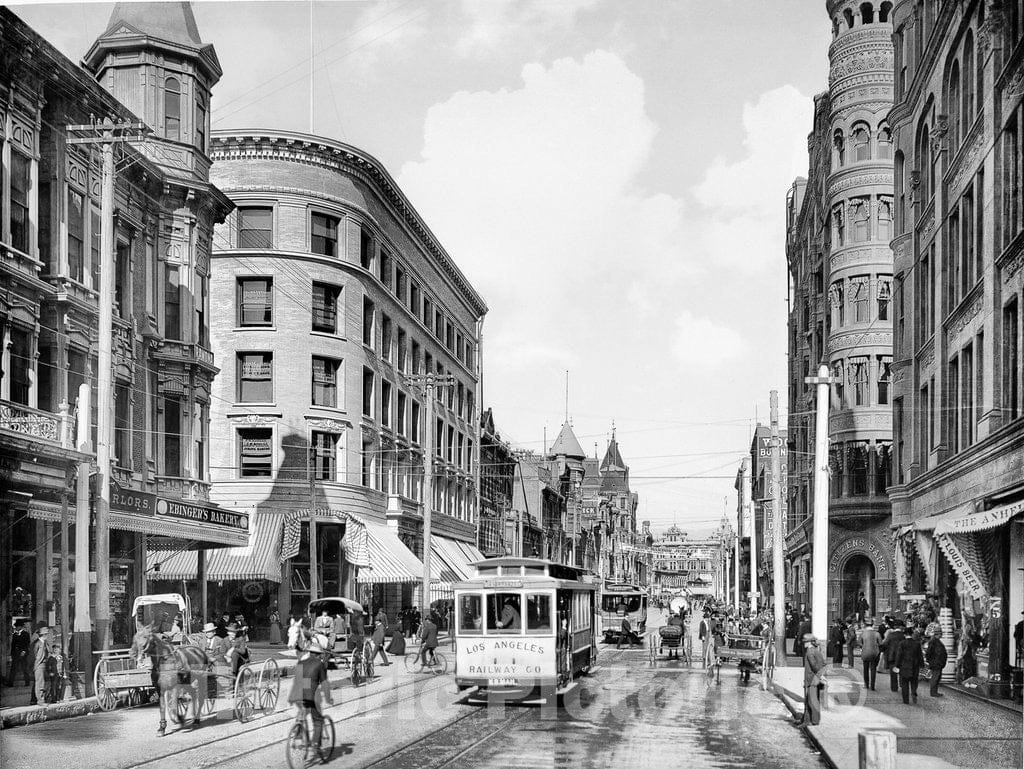 Los Angeles Historic Black & White Photo, Traffic at Spring & Third Streets, c1905 -