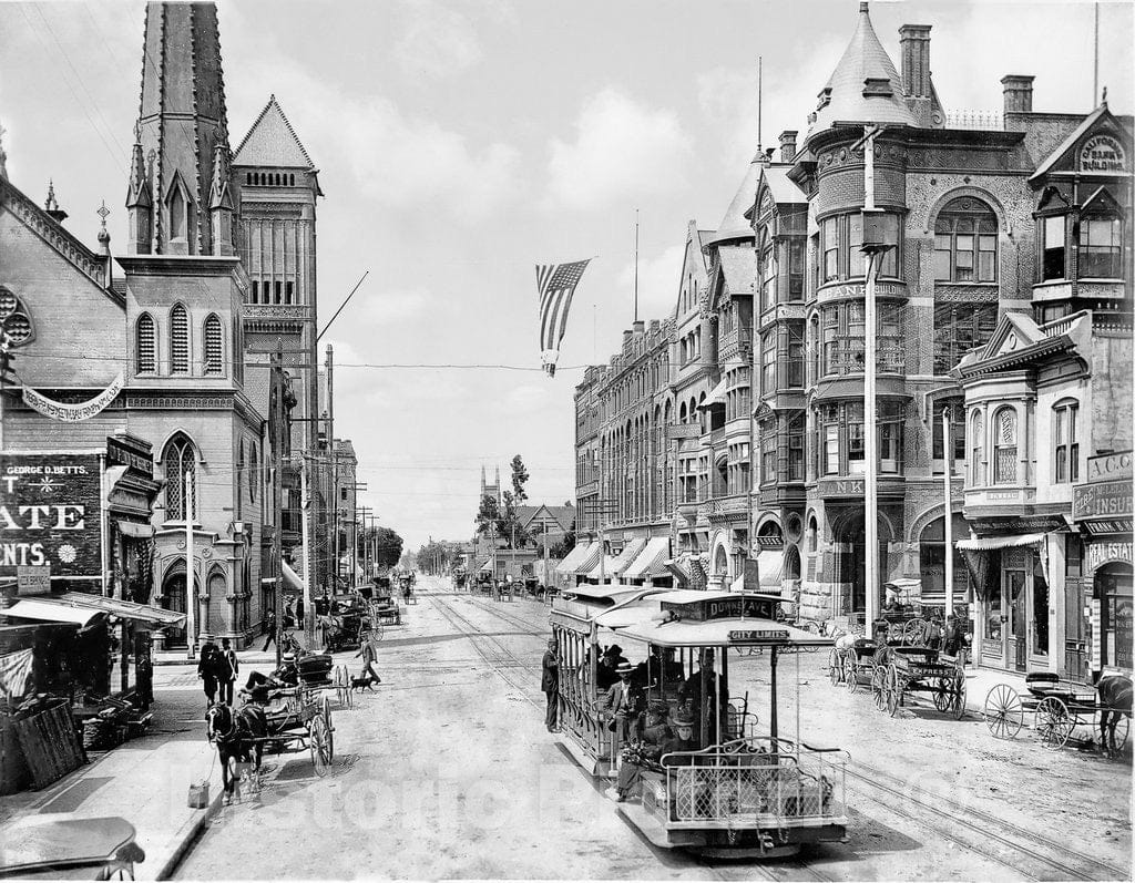 Los Angeles Historic Black & White Photo, The Downey Avenue Cable Railway to East LA, c1889 -