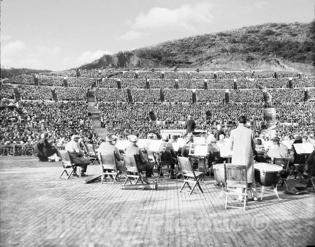 Los Angeles Historic Black & White Photo, Orchestra in the Hollywood Bowl, c1920 -