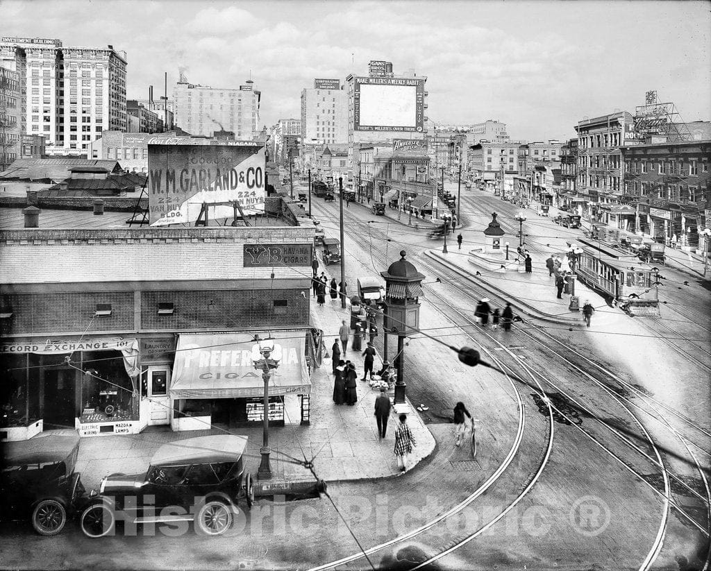 Los Angeles Historic Black & White Photo, The Junction of Main, Spring & Ninth Streets, c1917 -