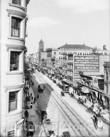 Historic Black & White Photo - Los Angeles, California - Broadway from Fourth Street, c1900 -