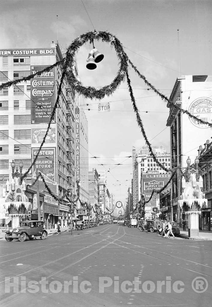 Historic Black & White Photo - Los Angeles, California - South Broadway During the Holidays, c1930 -