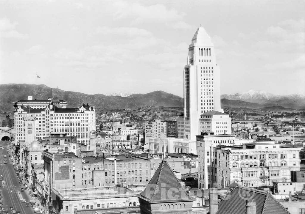 Historic Black & White Photo - Los Angeles, California - City Hall on the Los Angeles Skyline, c1935 -