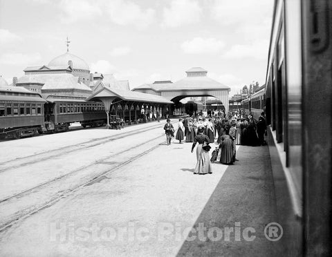 Historic Black & White Photo - Los Angeles, California - Boarding Time at La Grande Station, c1900 -
