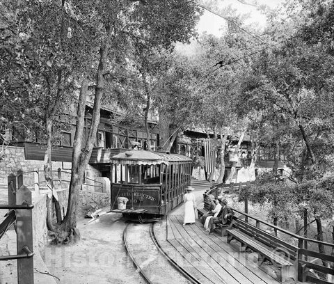 Historic Black & White Photo - Los Angeles, California - Streetcar on Mount Lowe, c1904 -