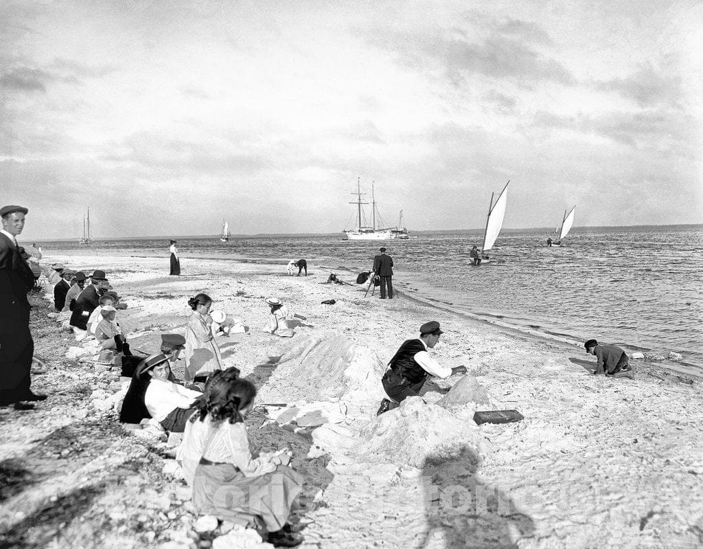 Miami Historic Black & White Photo, Enjoying the Shoreline of Biscayne Bay, c1905 -