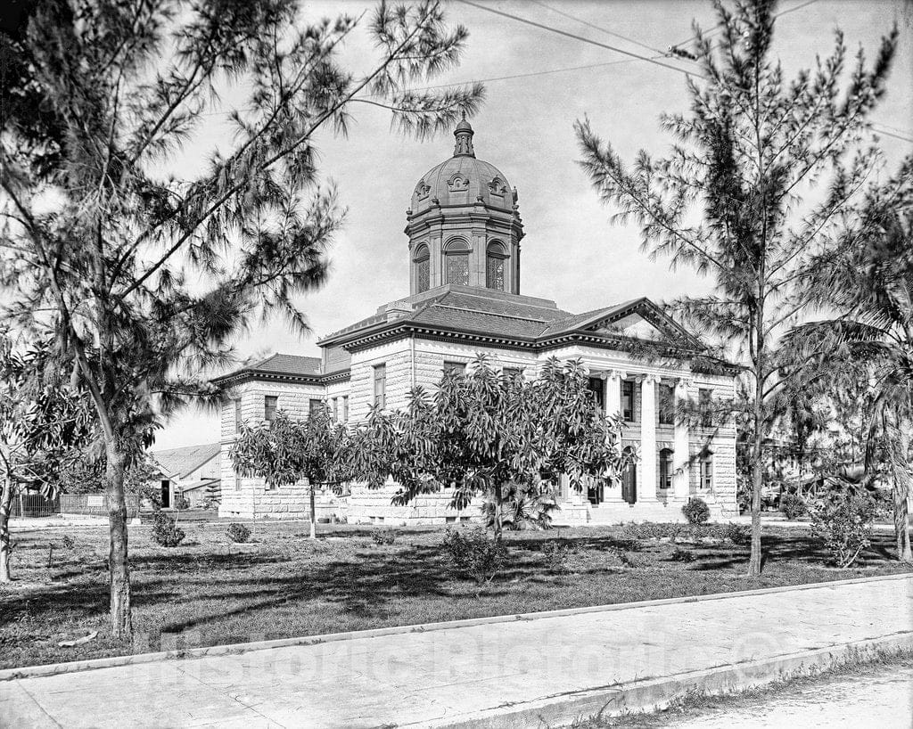 Miami Historic Black & White Photo, The Dade County Court House, c1907 -