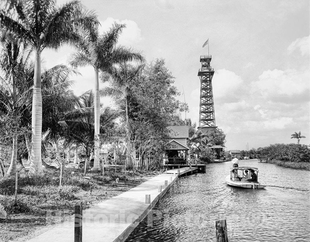 Miami Historic Black & White Photo, Landing at Cardale Grove Tower on the Miami River, c1915 -