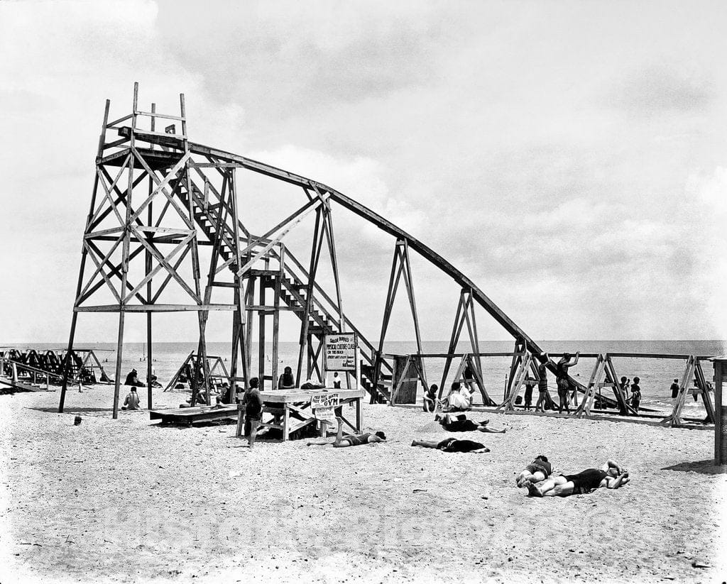 Miami Historic Black & White Photo, Seaside Water Toboggan on Miami Beach, c1925 -