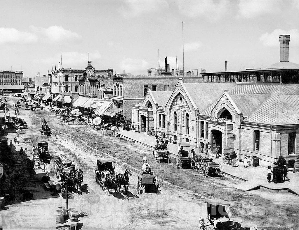 Milwaukee Historic Black & White Photo, The Old German Market, East Juneau Avenue, c1885 -