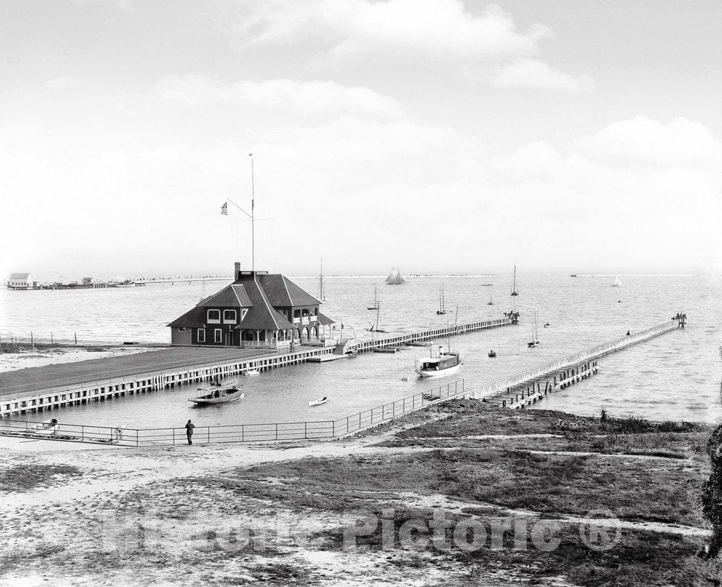 Milwaukee Historic Black & White Photo, The Milwaukee Yacht Club on the Bay, c1890 -