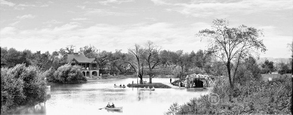 Milwaukee Historic Black & White Photo, On the Lake in Mitchell Park, c1900 -