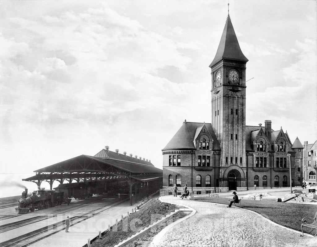 Milwaukee Historic Black & White Photo, The Chicago & Northwestern Railway Station, c1900 -