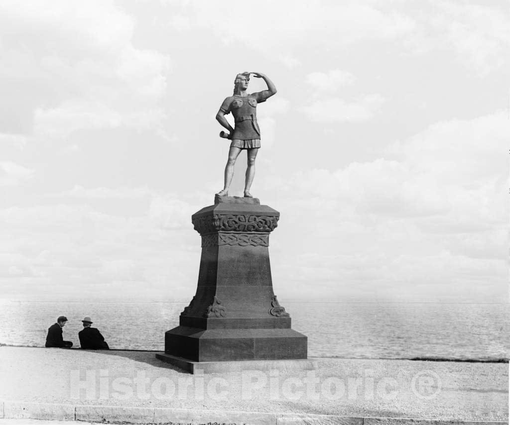 Historic Black & White Photo - Milwaukee, Wisconsin - Leif Erikson Statue in Veterans Park, c1888 -