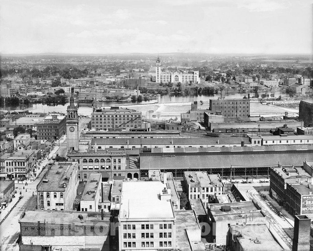 Historic Black & White Photo - Minneapolis, Minnesota - Looking to the River, c1908 -