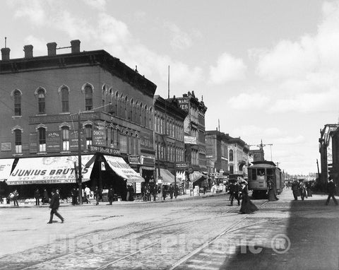 Minneapolis Historic Black & White Photo, Hennepin Avenue from 2nd Street, c1901 -