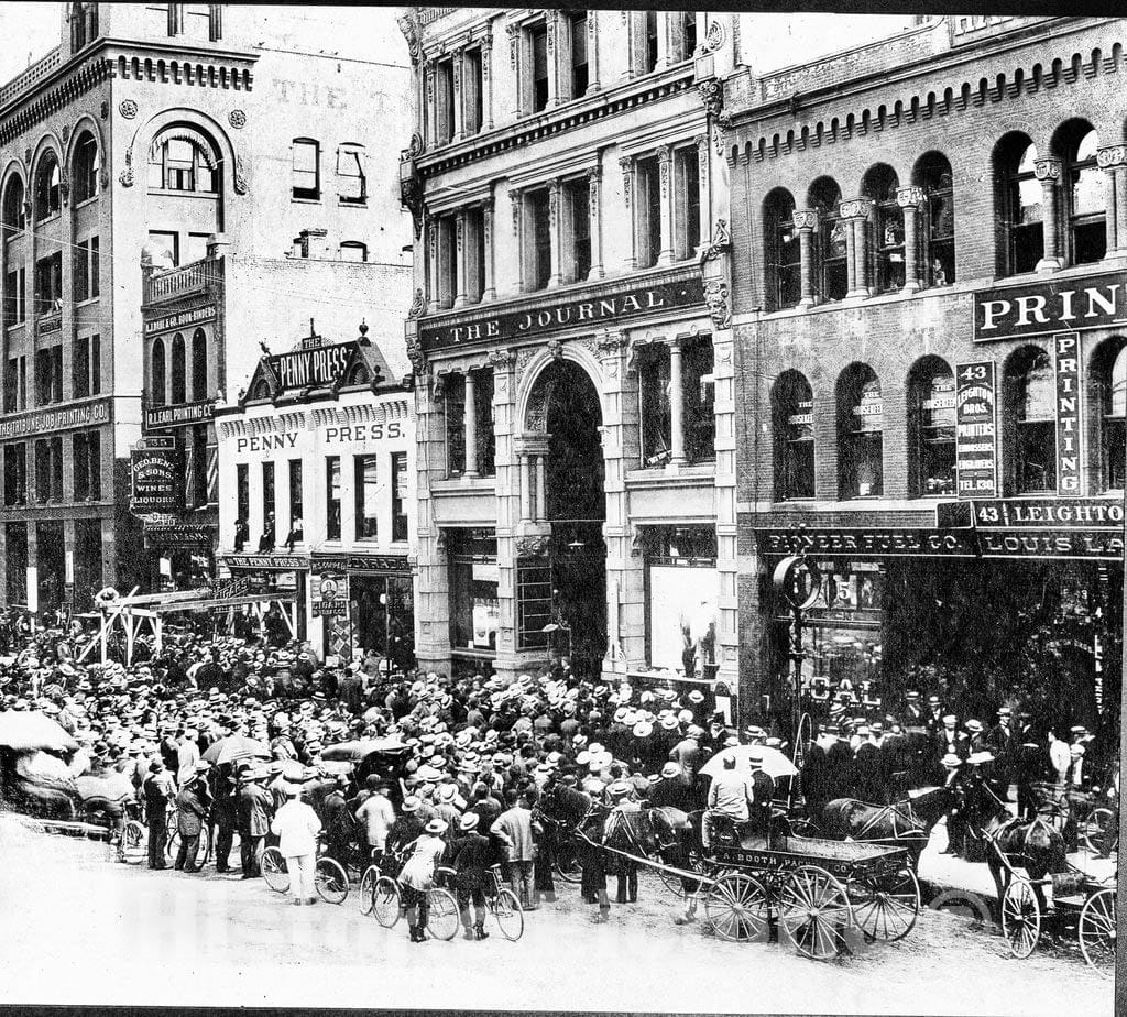 Minneapolis Historic Black & White Photo, Election Night on Newspaper Row, Fourth Street, c1897 -