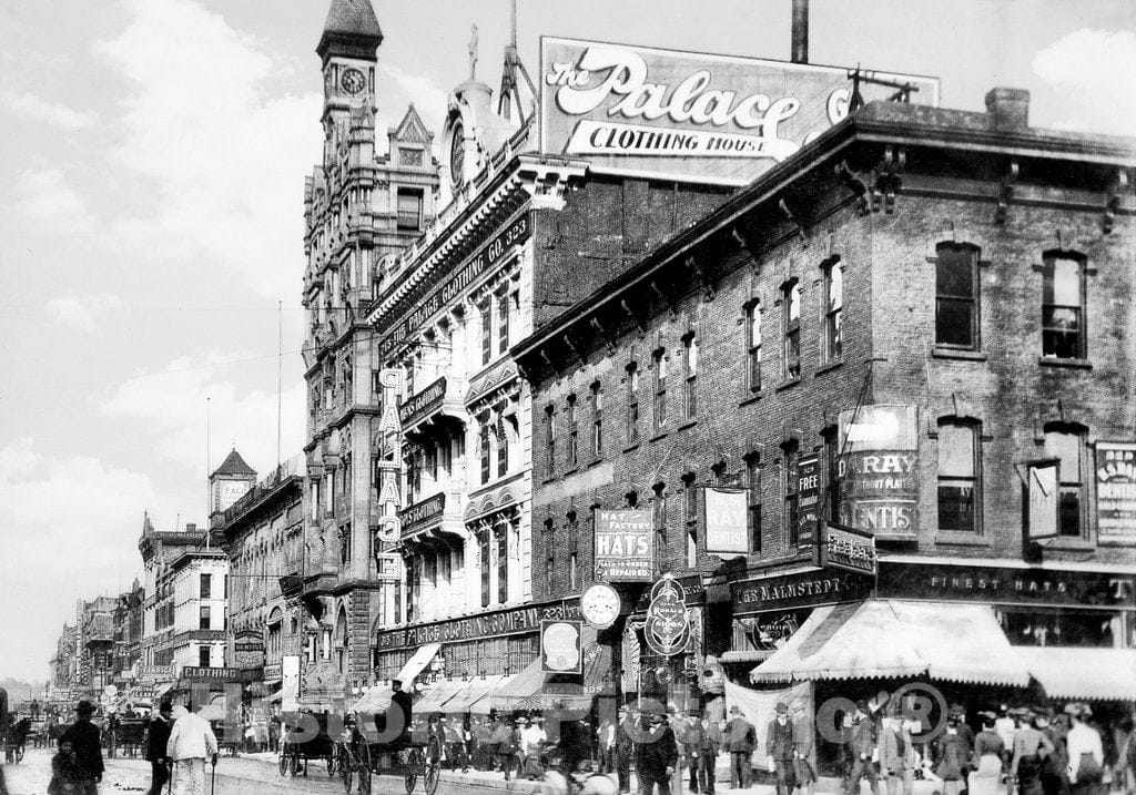 Minneapolis Historic Black & White Photo, The Palace Clothing Store and the Warner Block Building, c1902 -