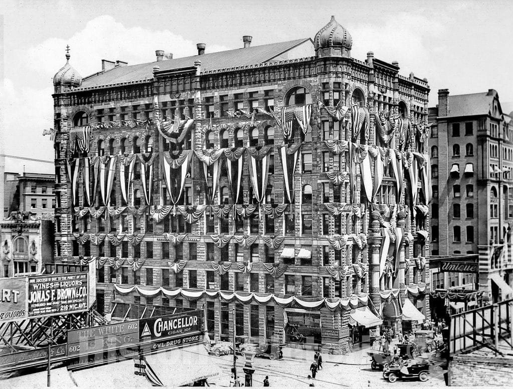 Minneapolis Historic Black & White Photo, The Masonic Temple Decorated for Shrine Week, c1908 -