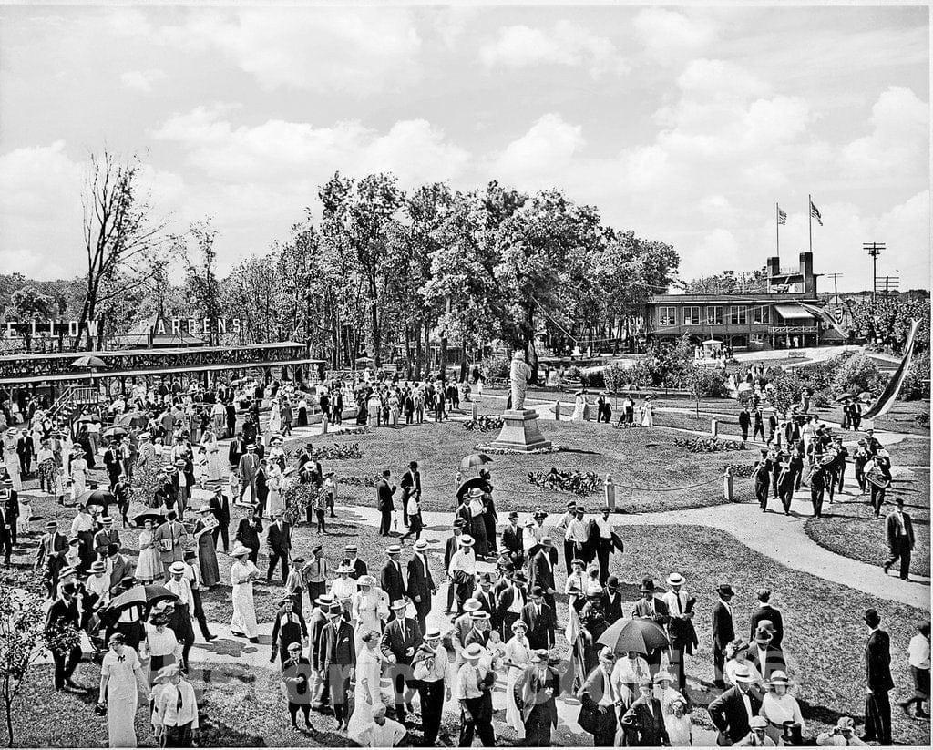 Minneapolis Historic Black & White Photo, A Crowd Outside of Longfellow Gardens, c1915 -