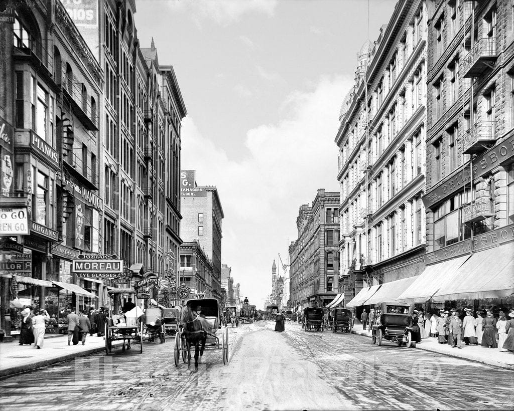 Minneapolis Historic Black & White Photo, Looking Down Nicollet Avenue, c1908 -