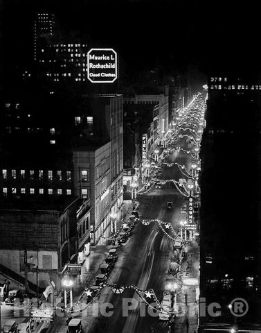 Historic Black & White Photo - Minneapolis, Minnesota - Nighttime on Nicollet Avenue, c1937 -