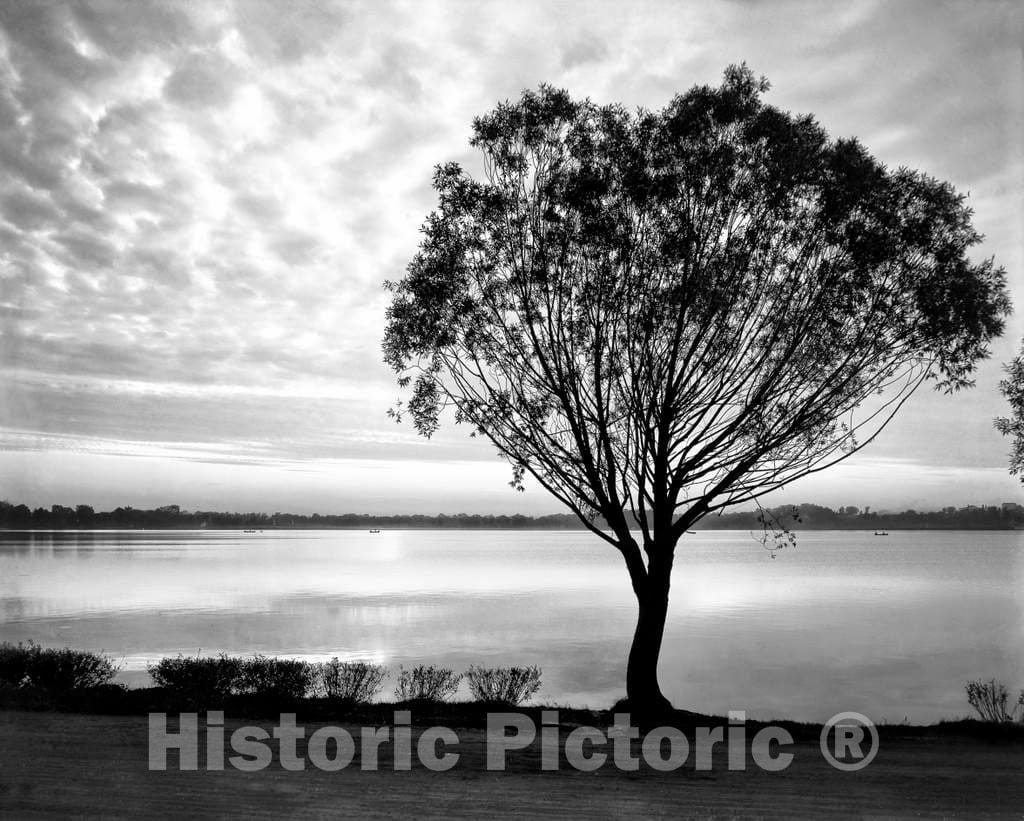 Historic Black & White Photo - Minneapolis, Minnesota - Night Falls on Lake Calhoun, c1908 -