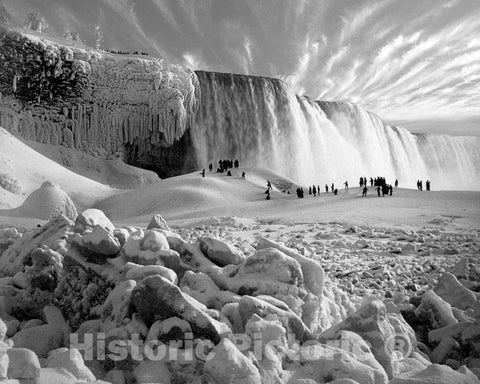 Historic Black & White Photo - Niagara Falls, New York - Crowd of People on Ice bridge, c1883 -