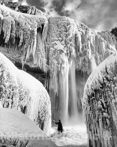 Historic Black & White Photo - Niagara Falls, New York - Cave of the Winds in Winter, c1880 -