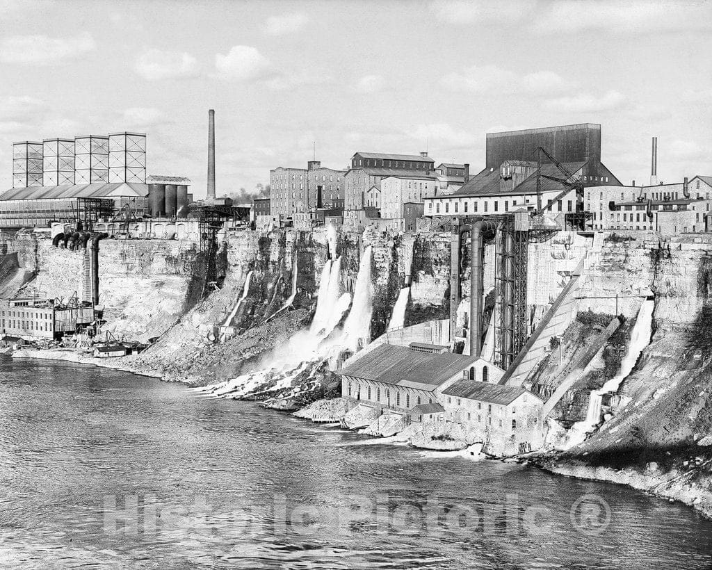 Historic Black & White Photo - Niagara Falls, New York - Mills Along the Niagara Gorge, c1905 -