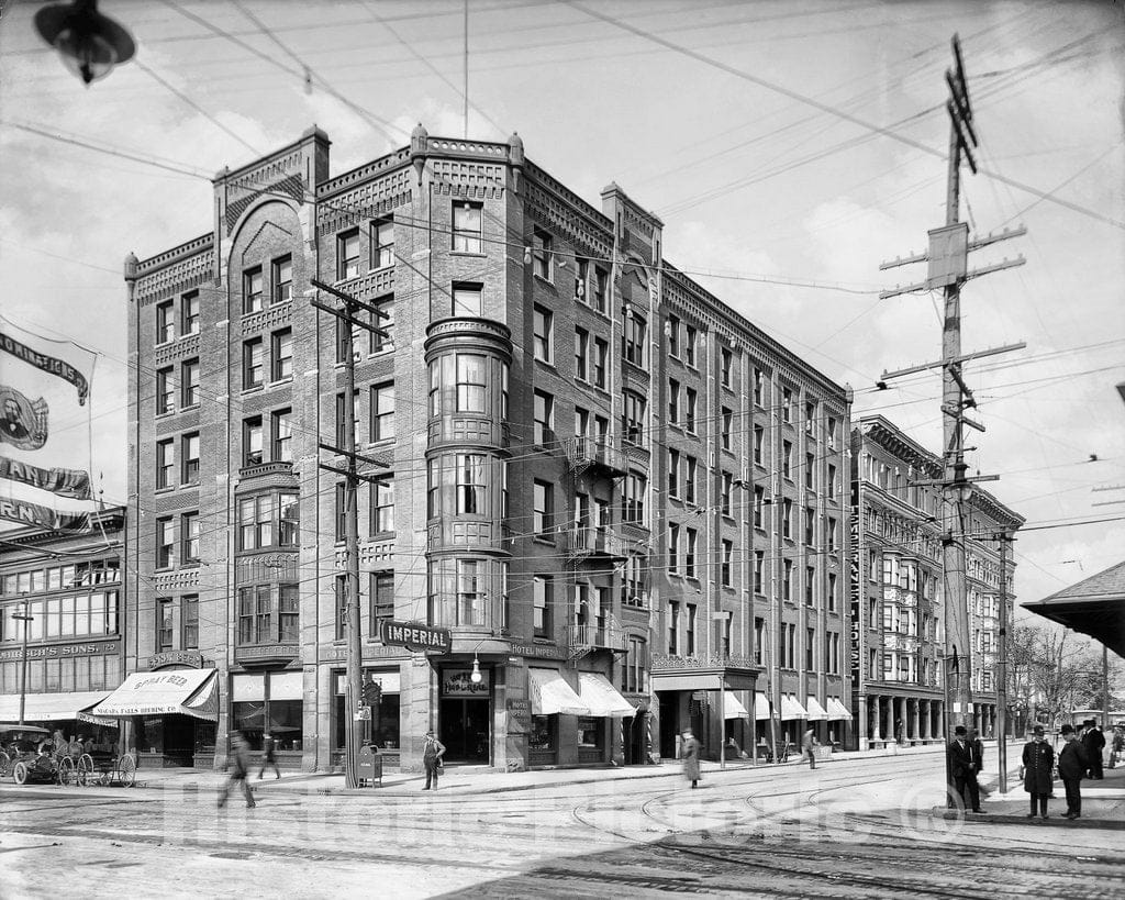 Historic Black & White Photo - Niagara Falls, New York - Outside the Imperial Hotel, c1904 -