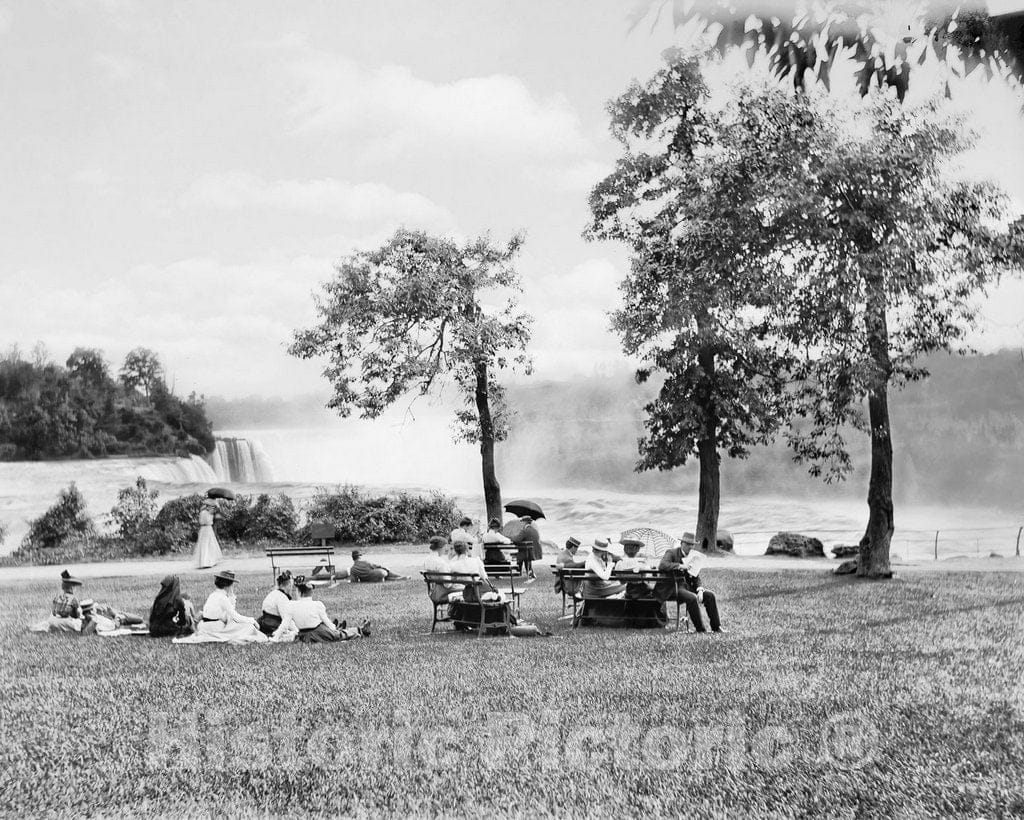 Historic Black & White Photo - Niagara Falls, New York - Gathered at Prospect Point, c1895 -