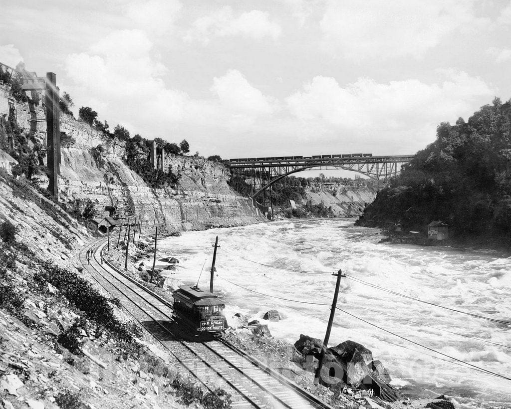 Historic Black & White Photo - Niagara Falls, New York - The Great Gorge Route Along Whirlpool Rapids, c1890 -