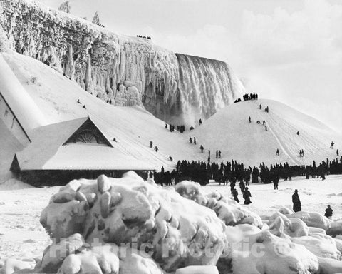 Historic Black & White Photo - Niagara Falls, New York - Frozen Base of the Falls, c1885 -