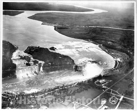 Historic Black & White Photo - Niagara Falls, New York - Aerial View of Niagara Falls, c1922 -
