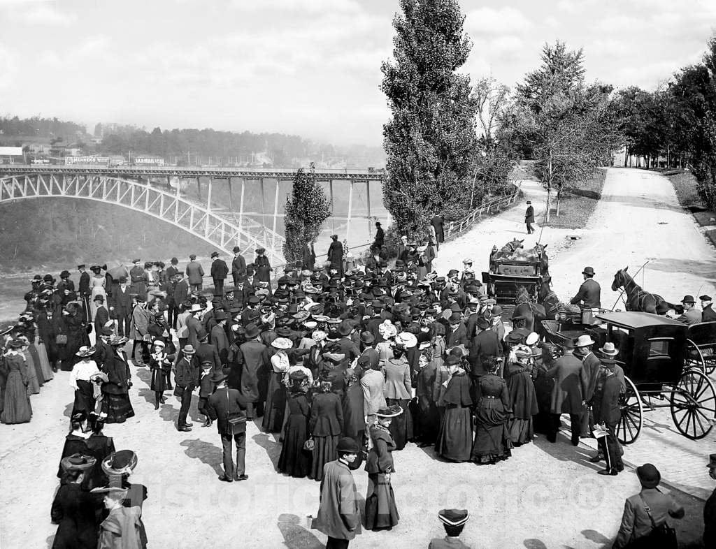 Historic Black & White Photo - Niagara Falls, New York - Gathering at Prospect Point, c1903 -