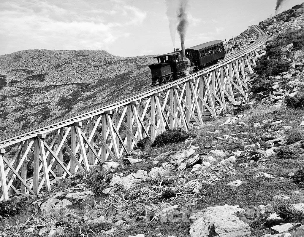 Historic Black & White Photo, Climbing Jacob's Ladder, Mount Washington Cog Railway, c1900 -