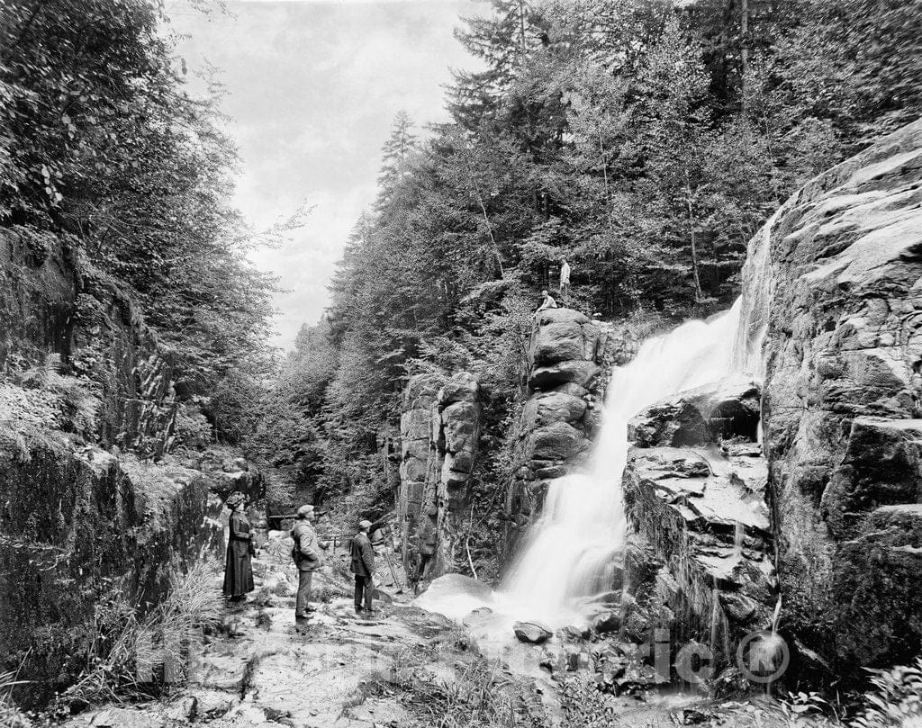 Historic Black & White Photo, Looking Down the Flume Gorge, White Mountains, c1910 -