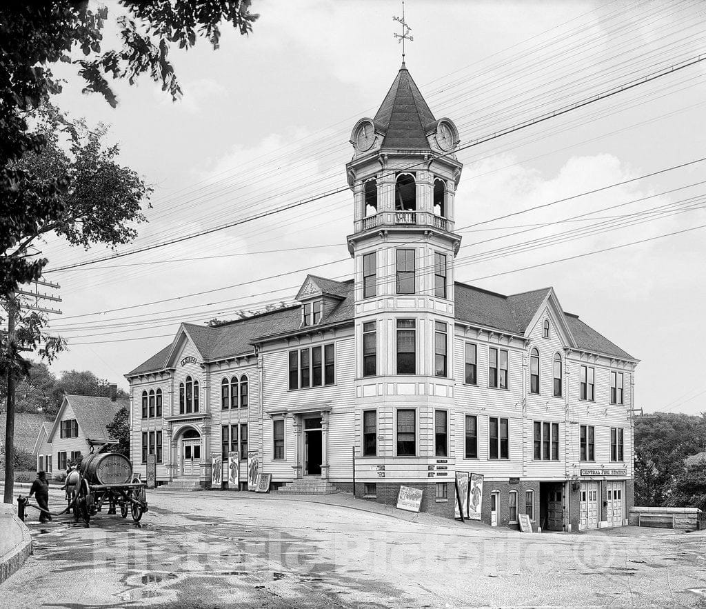 Historic Black & White Photo, The Opera House & Town Buildling, Littleton, c1904 -