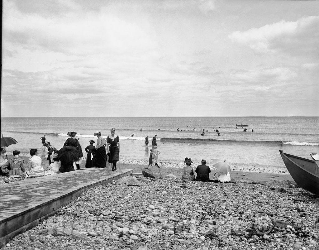 Historic Black & White Photo, Enjoying the Seaside, Rye Beach, c1904 -