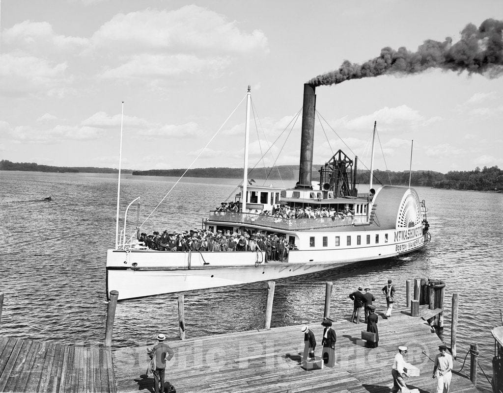 Historic Black & White Photo, A Steamer on Lake Winnipesaukee, Weirs Beach, c1906 -