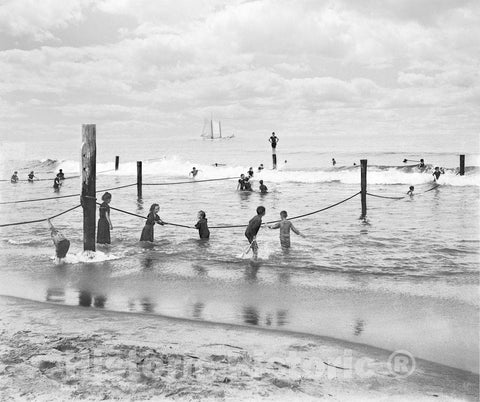 New Jersey Historic Black & White Photo, In the Surf, Asbury Park, c1900 -
