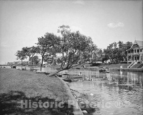 New Jersey Historic Black & White Photo, Wesley Lake, Ocean Grove, c1905 -