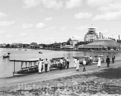 New Jersey Historic Black & White Photo, Boats on Wesley Lake, Asbury Park, c1901 -