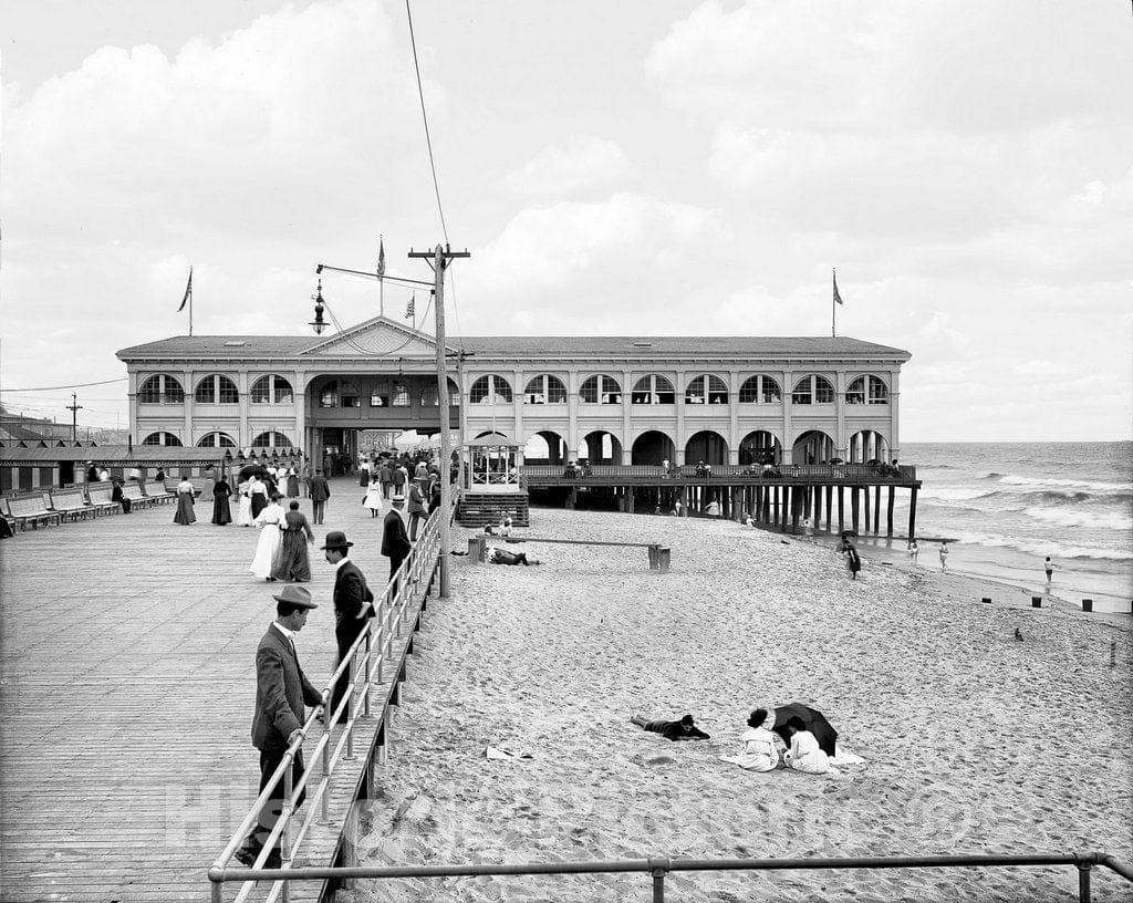 New Jersey Historic Black & White Photo, The Boardwalk to the Pavilion, Asbury Park, c1903 -