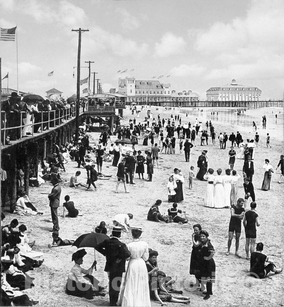 New Jersey Historic Black & White Photo, Along the Shore to the New Pier, Wildwood, c1905 -