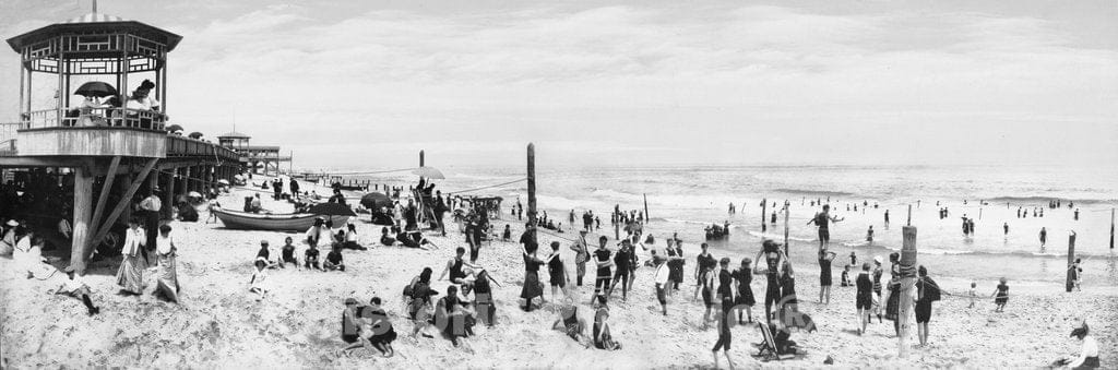 New Jersey Historic Black & White Photo, Seeking Shade at the Fourth Avenue Beach, Asbury Park, c1902 -