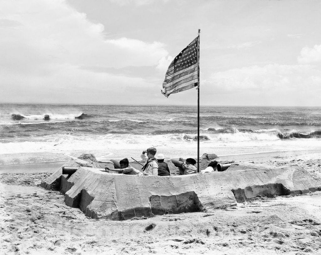 New Jersey Historic Black & White Photo, Defending a Sand Fort, Beach Haven, c1911 -