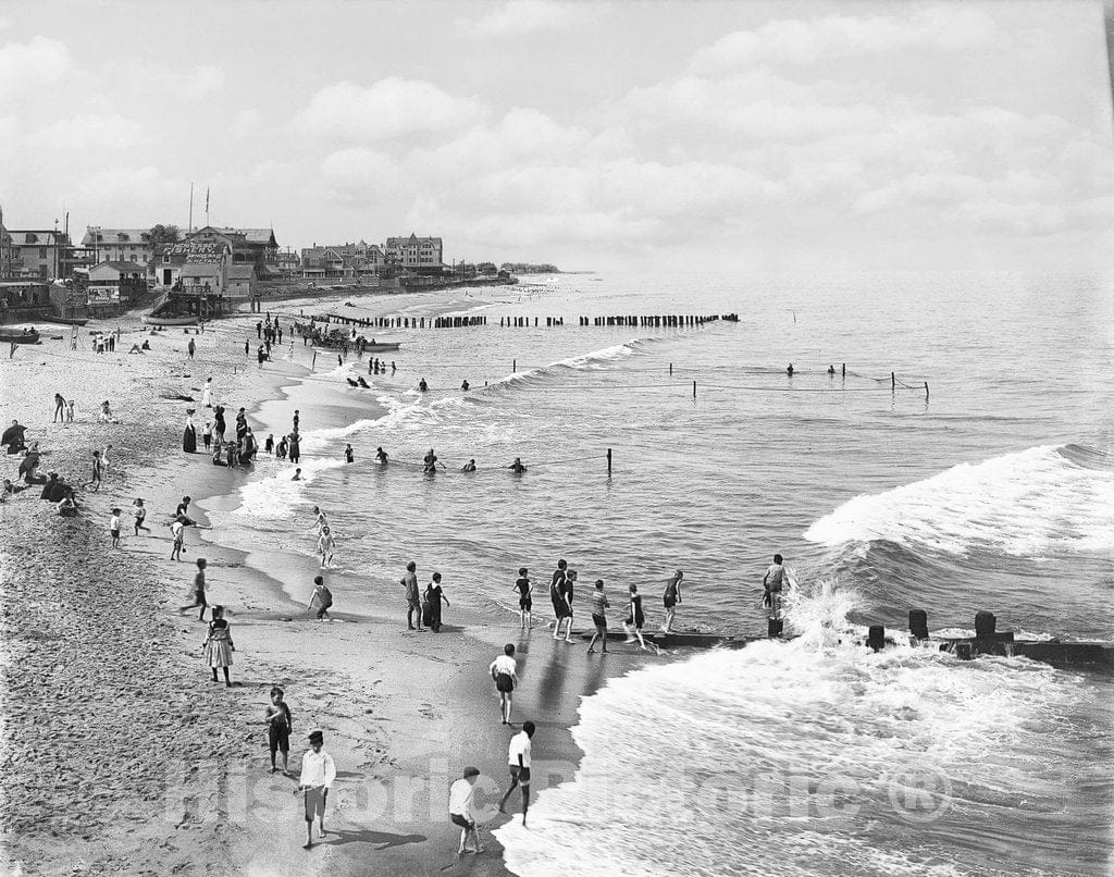 New Jersey Historic Black & White Photo, Looking Down the Shoreline, Long Branch, c1901 -