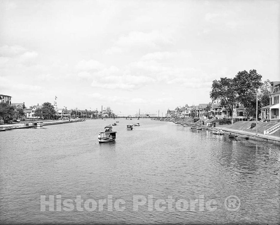 Historic Black & White Photo - Ocean Grove on the Jersey Shore - Boating Down Wesley Lake, Ocean Grove, c1905 -